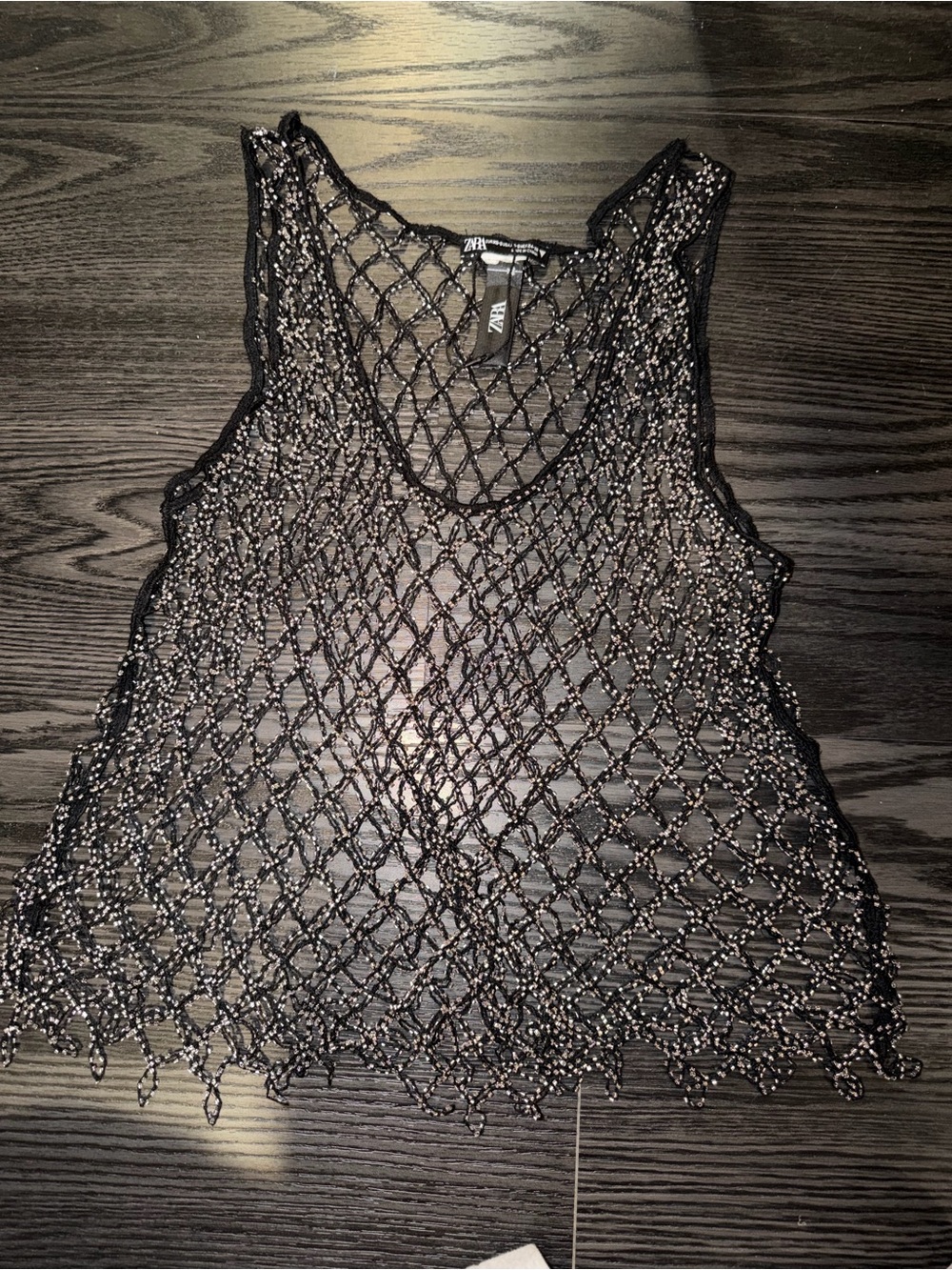Zara Black Beaded Net Tank Top